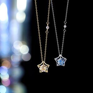 Brilliant Star with Crystals Dainty Pendant Adjustable Necklace Sterling Silver